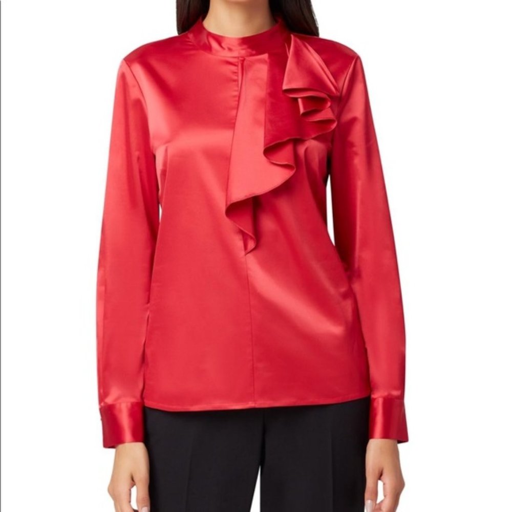 NWT TAHARI ASL Women’s Satin Ruffled Blouse Size M